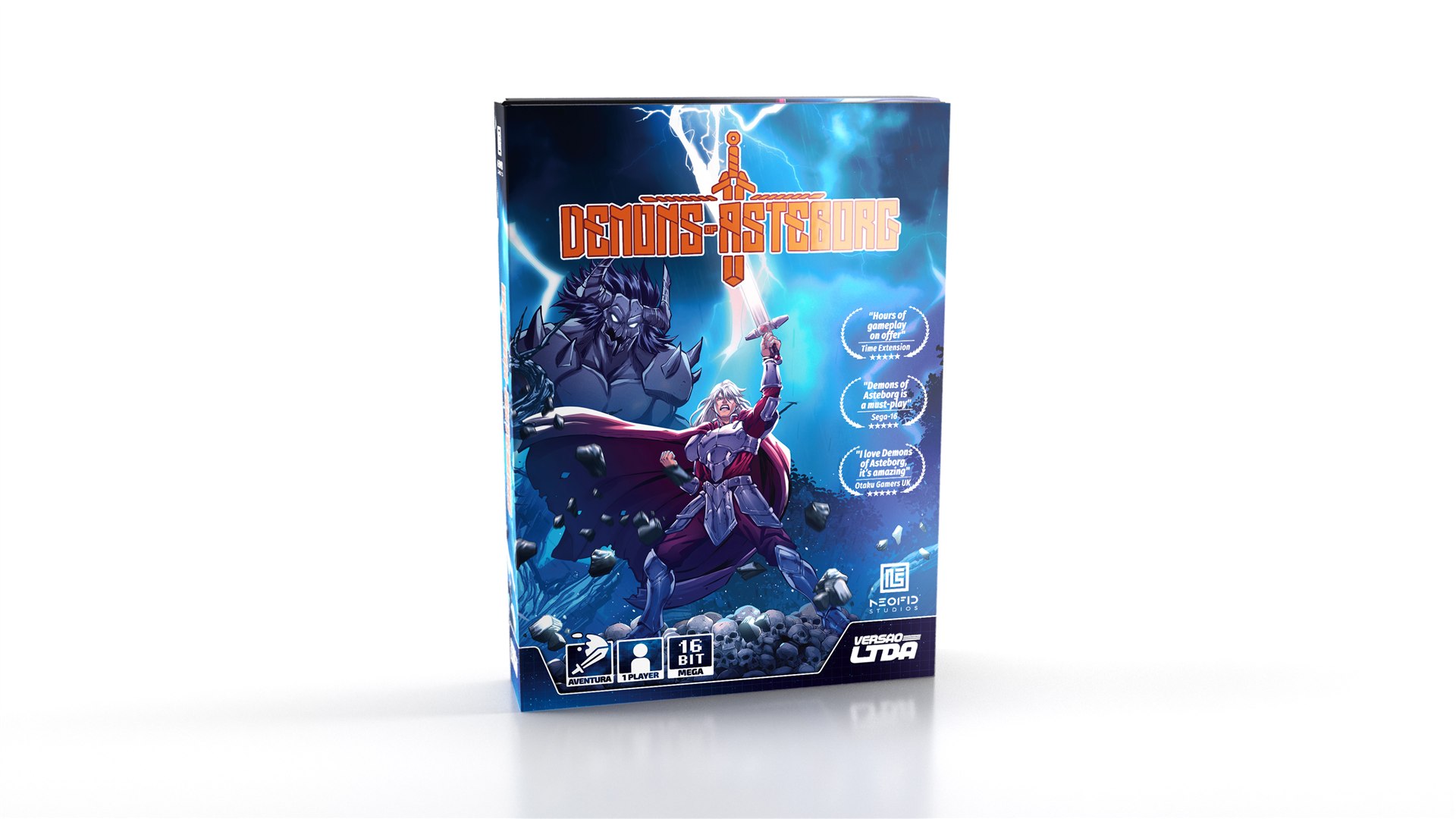 Embalagem premium aberta com o cartucho de Demons of Asteborg